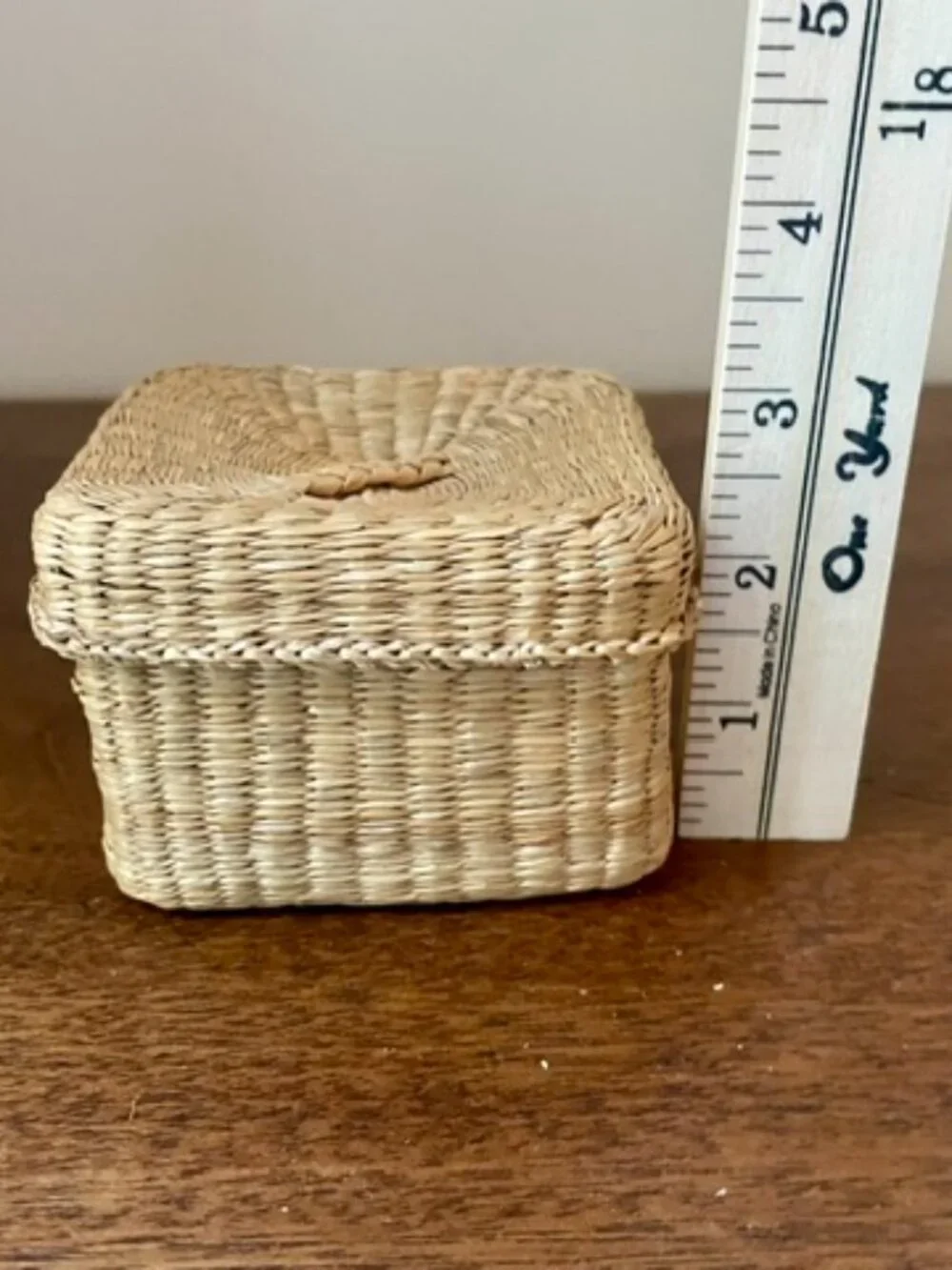 Vintage Square Sea Grass Box Trinket Jewelry Box w Lid